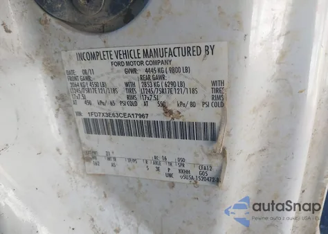 2012 Ford F-350 Chassis Xl из США, поврежденный, VIN 1FD7X3E63CEA17967